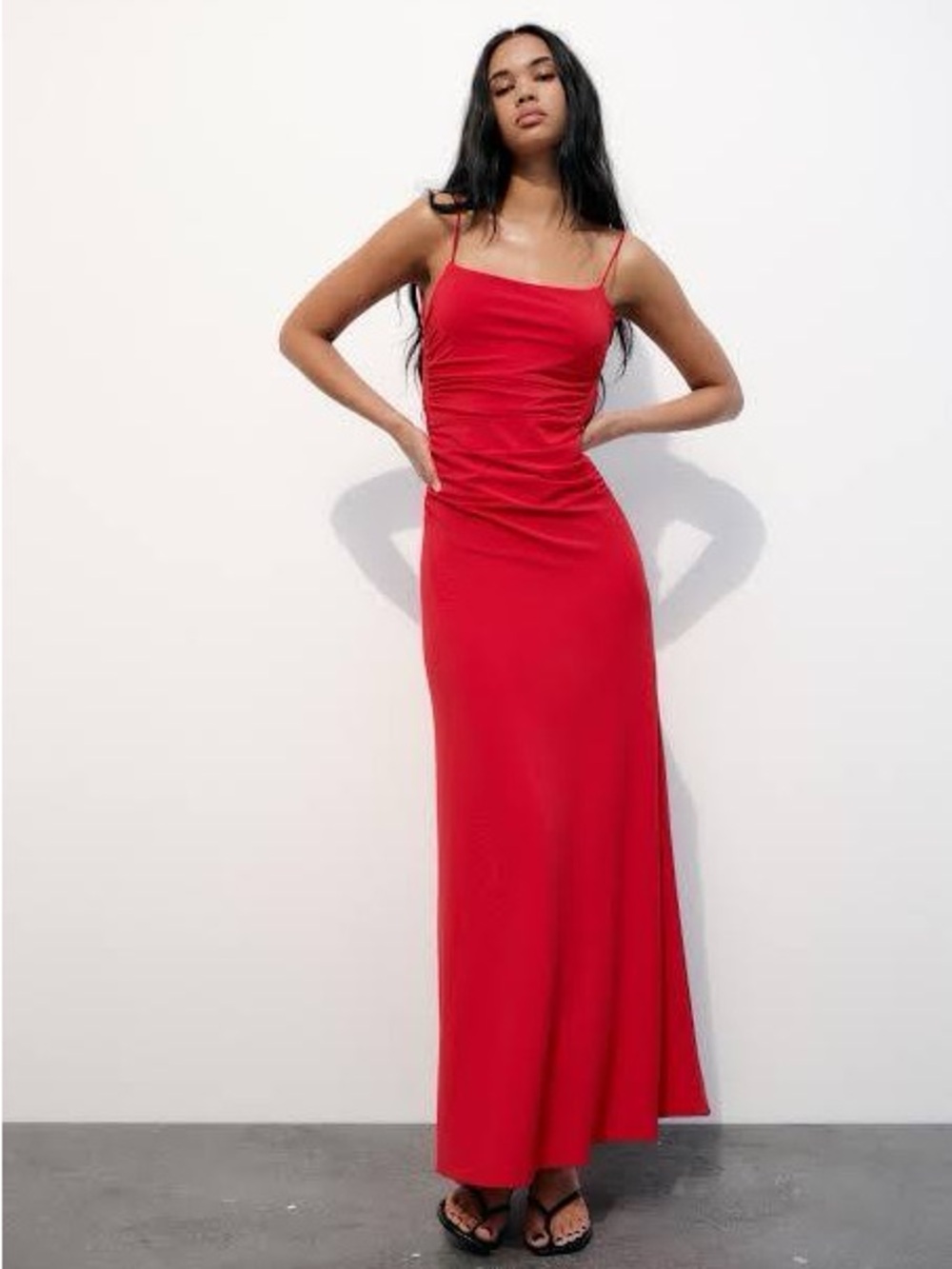 Zara Red Maxi Slip Dress with Spaghetti Straps